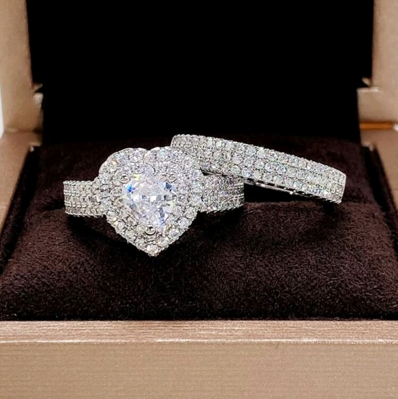 Size 6Silver cz Heart Ring Set Wedding Jewelry - Picture 8 of 8